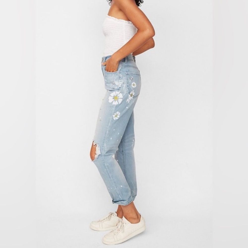 Distressed & Embellished Girlfriend High Rise Jeans - Picture 3 of 8